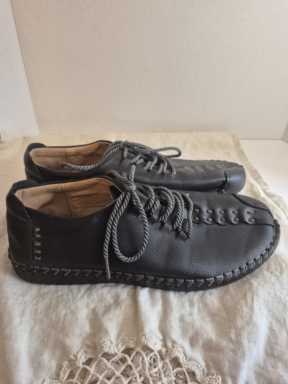 Men's Black Casual Fashion Lace-Up Shoes Walking Moccasin Flat Shoes Size 43